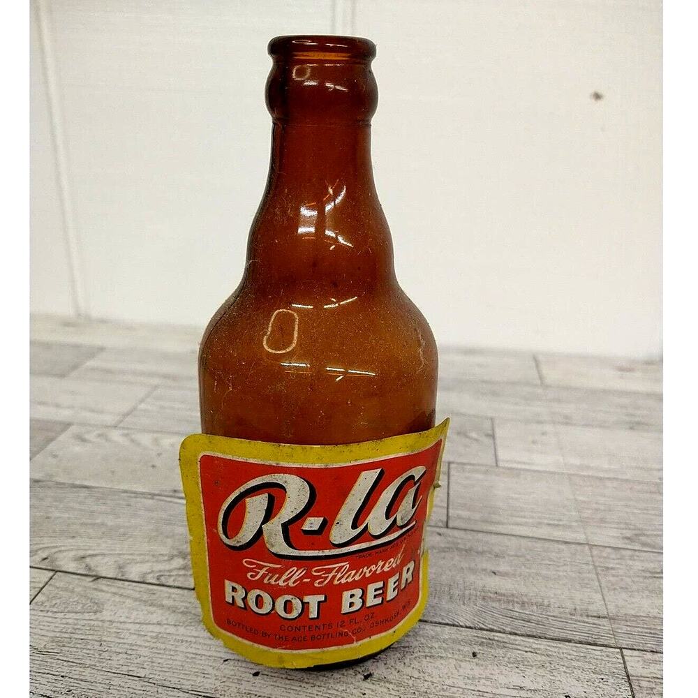 VTG R-La Root Beer 12oz Soda Steinie Bottle Ace Bottling Paper Label RARE ^